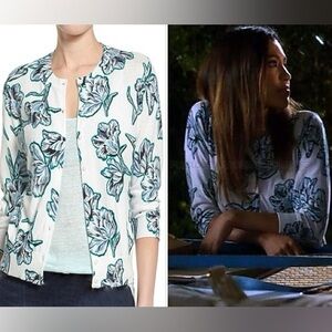 Halogen White with Blue and Green Floral Button Front Cardigan Sweater Size XL